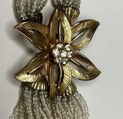 Vintage Multi-Strand Seed Bead Necklace Floral Clasp Clip-On Earring Set