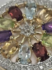 Natural Multi Gemstone Diamond Center Pendant 925 Silver Gold Plated Circle