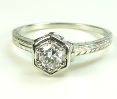 Antique Art Deco Diamond Belais Engagement 17K White Gold Ring Size 6 UK-L1/2