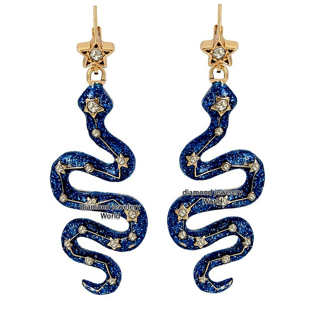 Vintage 2.25ctw Genuine Old Mine Antique Cut Diamond Enamel Silver Snake Earring