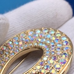 Swarovski Signed Brooch Pin Blue Green Crystal Peacock Rain Drop Iridescent