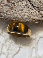 Vtg Signed Uncas Tiger’s Eye Ring 14K GE Gold Electroplate Sz 9 Boho Ring W66