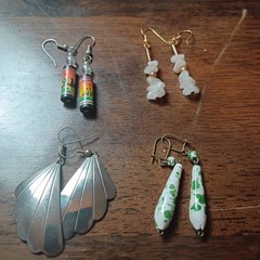 Lot of 4 Pairs Vintage Earrings handmade Beaded Dangle Drop Style 60