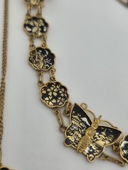 Rare 1940s Japanese 24K Gold Plated Damascene Butterfly Necklace Bracelet Set
