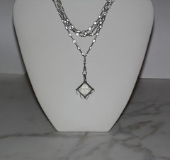Antique Vintage Sterling Silver open-back faceted Crystal Chain Necklace Fob 63″