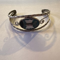 Vintage Mexico Silver Tone Inlay Butterfly with Turquoise