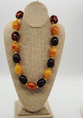 Les Bernard AMBER Brown Necklace long Gold tone colorful Couture Vintage 26 in