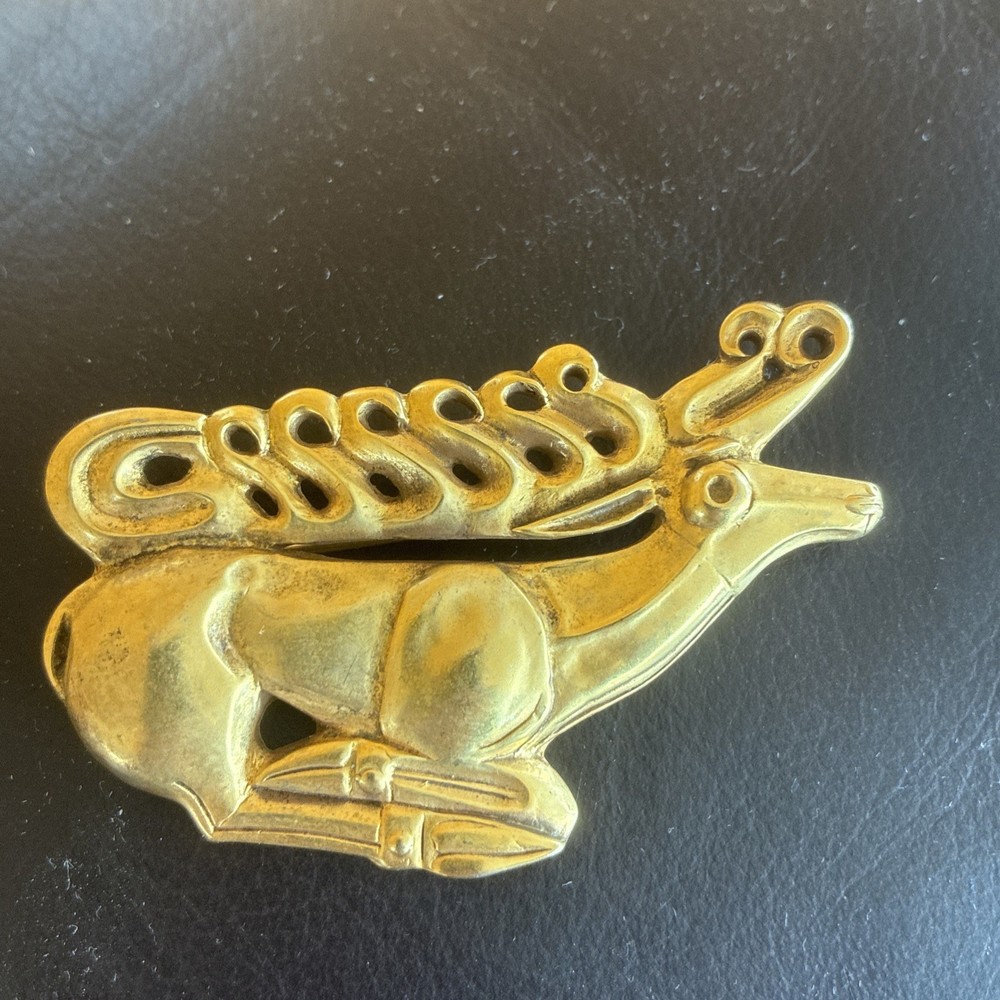 Vintage MMA Scythian Stag Brooch Gold Plated Deer Metropolitan Museum Of Art