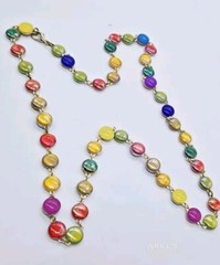 Retro Couture Necklace Long Circles Multicolored 28 in Gold tone Vintage