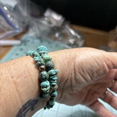 VINTAGE Blue Turquoise & Silver Coil Bracelet One size fits all-FREE SHIPPING