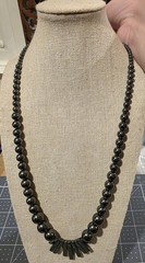 Vtg Art Deco Style Hematite Fringe Statement Necklace 30″ Whimsigoth Witchy 110g