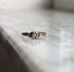 Vintage 1940s Engagement Ring 10K Natural Diamond Illusion Box Setting