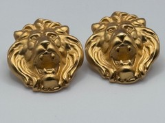 Vintage Anne Klein Unsigned Lion Matte Gold Tone Pierced Earrings