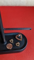 Set Of 2 AVON Dainty HEART Stud Post EARRINGS White RED Rhinestones PIN Brooch