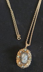 Vintage W Germany Black Cameo Necklace & Clip Earrings Filigree Parure Set