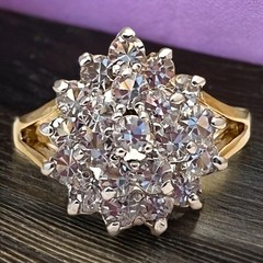 Vintage 1980s CZ Cocktail Ring Size 5 Halo Dome Two Tone Gold Plated – 14G
