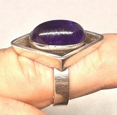 Y47 Modernist 1970s Purple 5 Ct Amethyst 935 Silver Ring Size 6.75 – 7.0 – 925