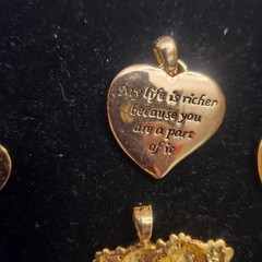 Vintage Heart Pendant / Pin Lot Mixed Materials And Styles Red Gold-tone