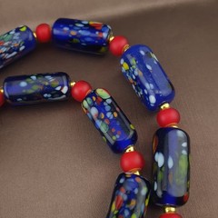 Vintage Venetian Midnight Mosaic Trade Glass Bead Necklace 24in 6.2–20.1mm