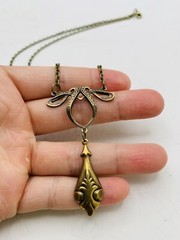 Gold Tone Art Nouveau Vintage Style Elegant Fancy Drop Down Bridgerton Necklace