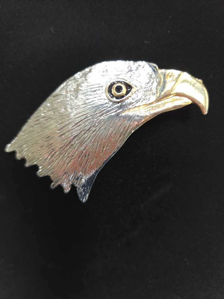 Vintage Two Tone American Bald Eagle Head Brooch Pin Patriotic 1980s Costume