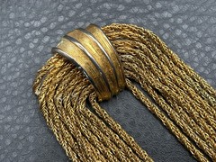Vintage 80s Huge Multi Strand Woven Chain Tassel Gold Tone Brooch Runway READ