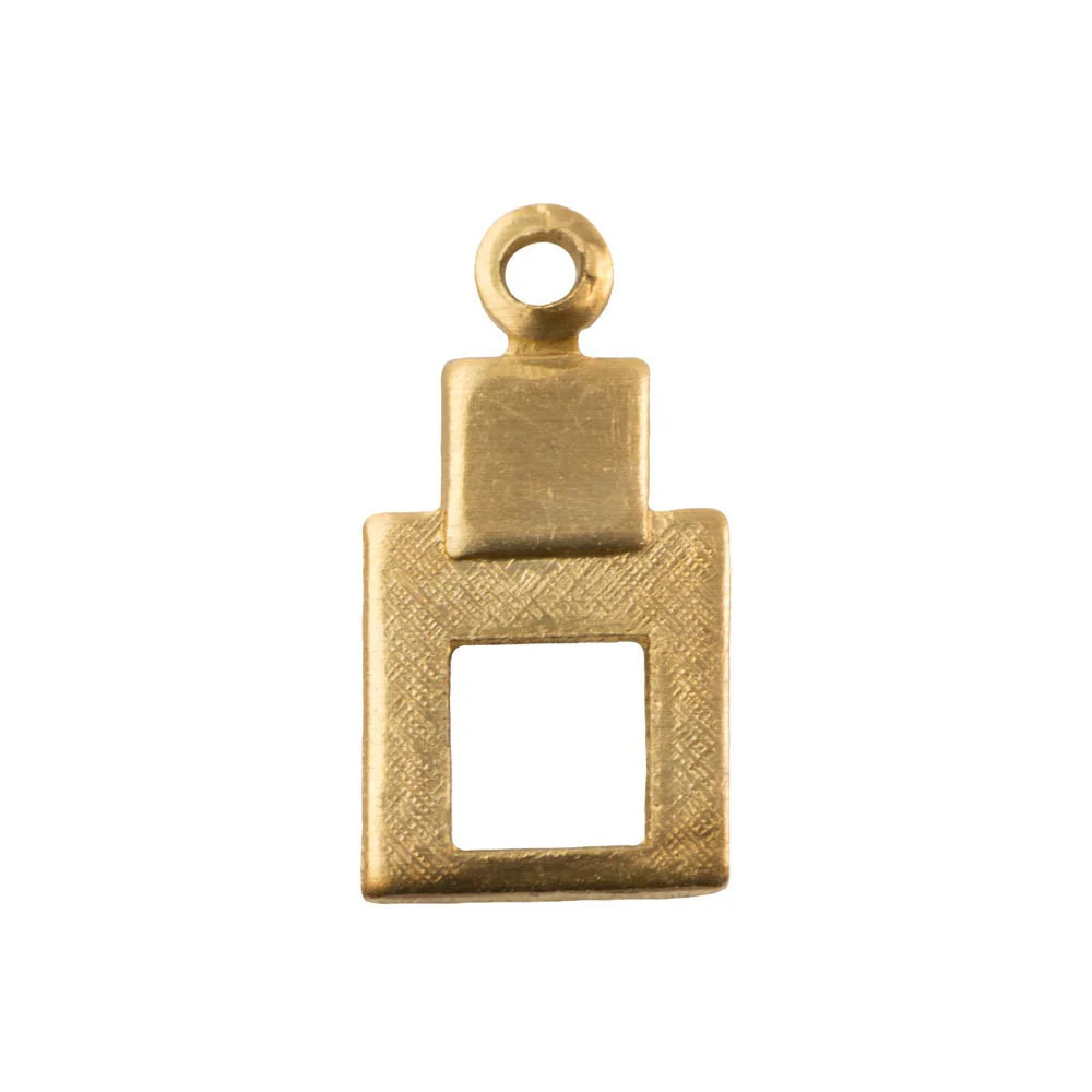 1 Loop Raw Brass Double Square Shape Drop Pendant 12.5×6.4mm (10) mtl522A