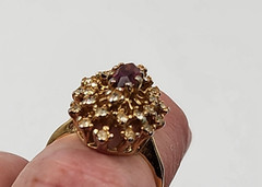 Vtg 1970s Vargas Mfg. Co. Stamped 18K H.G.E. Faux Amethyst Cocktail Ring Sz 6