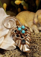 Barclay Brooch Pin Pendant 12kt 1/20 Gold Filled Faux Turquoise Enamel Leaf