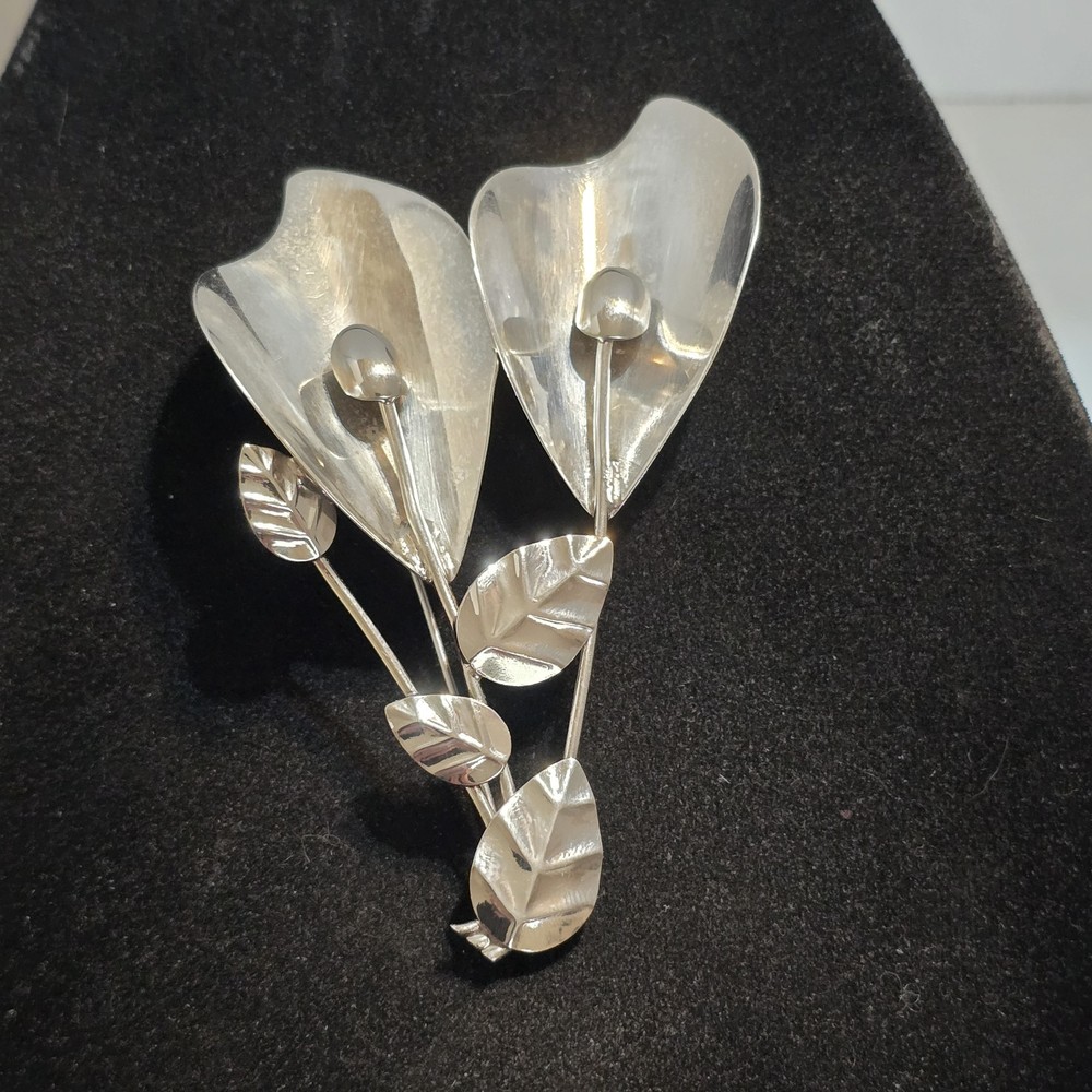 Large Vintage 3.8″ Sterling Silver Calla Lilly Brooch Pin 17.75 Grams