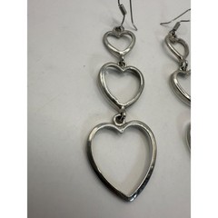 Vintage Silver Tone Triple Heart Dangle Earrings – Open Heart Drop Jewelry