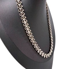 Rhinestone Leaf Link Necklace Women Silver Tone Elegant Vintage Style Jewelry