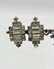 Victorian Crystal Earring Silver Tone Clip on Adorable Wedding Bridal 1.5 in #2