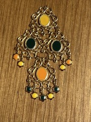 Vintage Celebrity NEW YORK Gold Tone Chandelier Filigree Enamel Dangle Necklace