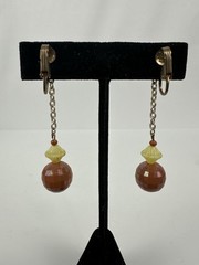 Vintage Brown And Yellow Clip On Earrings From Estate