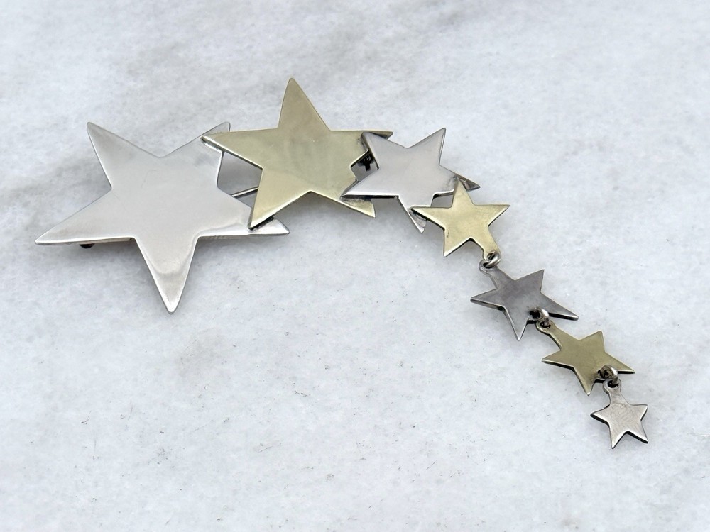 Large Vintage Taxco Mixed Metal Shooting Star COMET Brooch Sterling Silver Brass