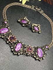 Vintage SELRO SELINI Gold Tone Purple Necklace & Earrings Book Piece Set
