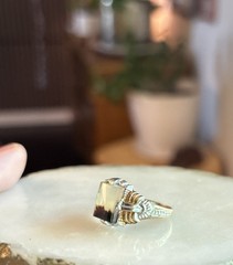 vintage Art Deco ring sterling Silver 925 Uncas rectangular agate stone size 8.5