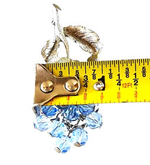 Vintage Silver-Tone Blue Faceted Crystal Bead Dangle Brooch Pin & Earrings – Exc