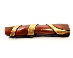 VTG Artisan Tubular Rolled Brass Copper BROOCH Handmade Modernist Mixed Metal