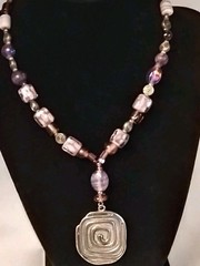 Vintage Purple Art Glass Beads Necklace Silver Pendent Choker Collar Bohemian