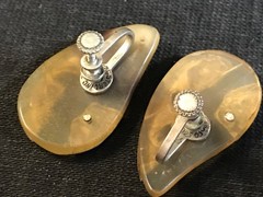 Vtg Sterling Silver & Horn or Lucite Modernist Man Woman Screw Earrings Mexico