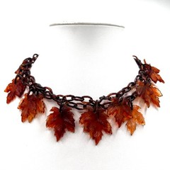Vintage Autumn Leaf Celluloid Necklace – Translucent Tortoise Maple Leaf Charm
