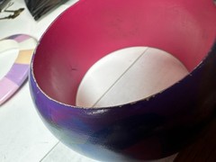 Vintage Bracelet Cuff Bangle Wood Painted 3 Piece Chunky Colorful