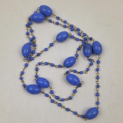 Antique Blue Swirl Glass Flapper Chain Necklace Hand Wired