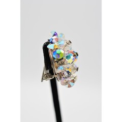 Vintage Crystal Clip On Earrings Watermelon Aurora Borealis Chunky 1960s BinAG