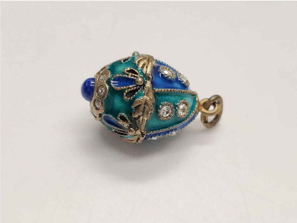 Vintage Soviet Sterling Silver Enamel Egg Pendant