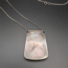 Vintage Artisan Sterling Silver Picture Landscape Jasper Oval Pendant Necklace O