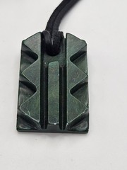 Vintage Carved Green Stone Pendant Leather Cord Necklace