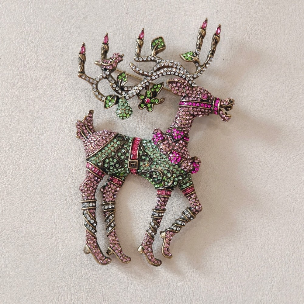 Heidi Daus Christmas Reindeer Brooch Crystal‑Embellished Vintage Holiday